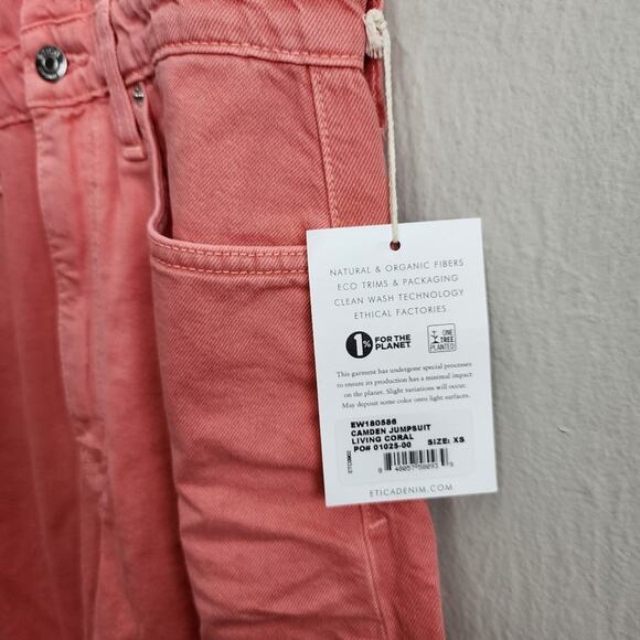 Etica Anthropologie Camden Denim Jumpsuit Coral Wide Leg Utility Small NWT - Picture 12 of 16